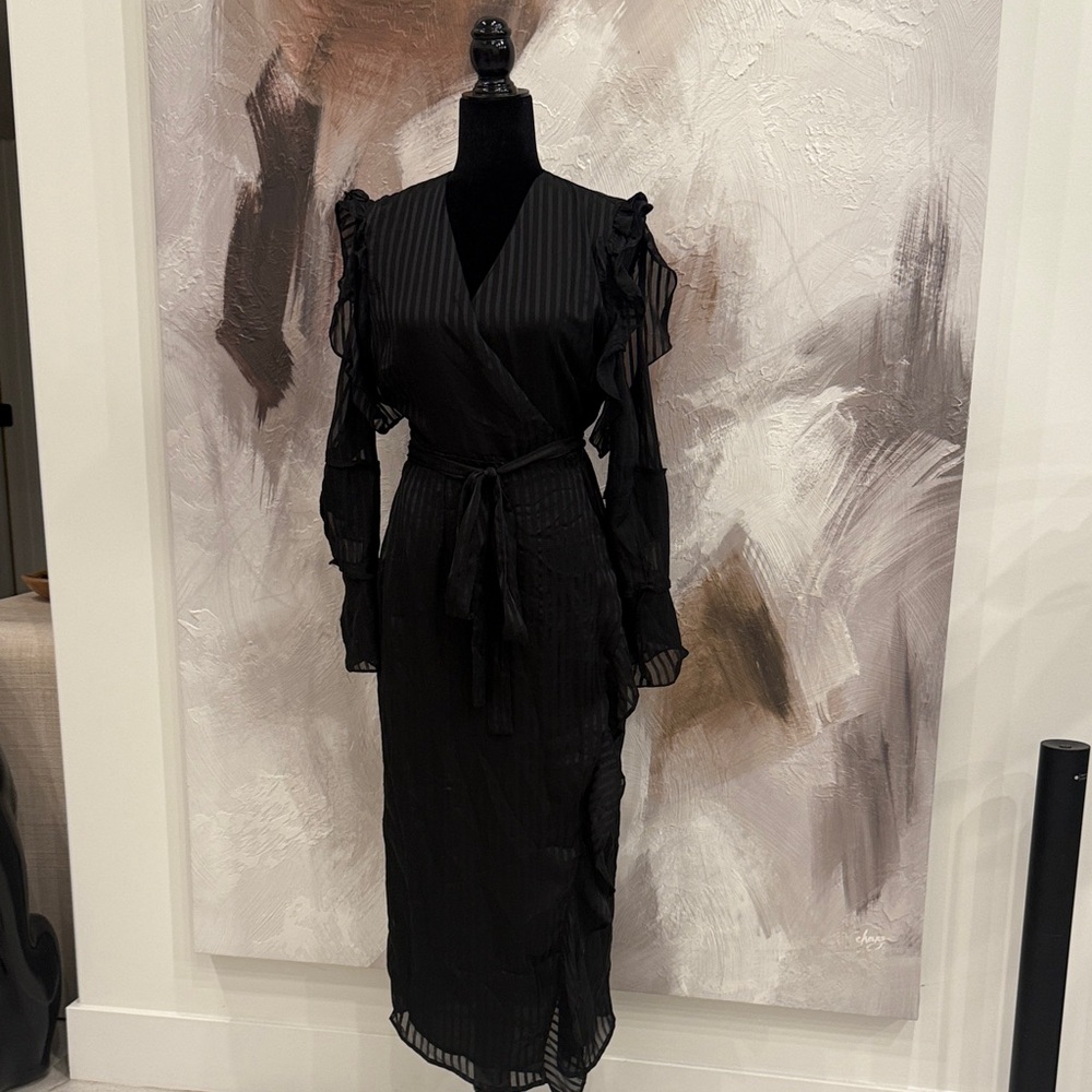 Bardot Black Ruffle-Detail Wrap Midi Dress